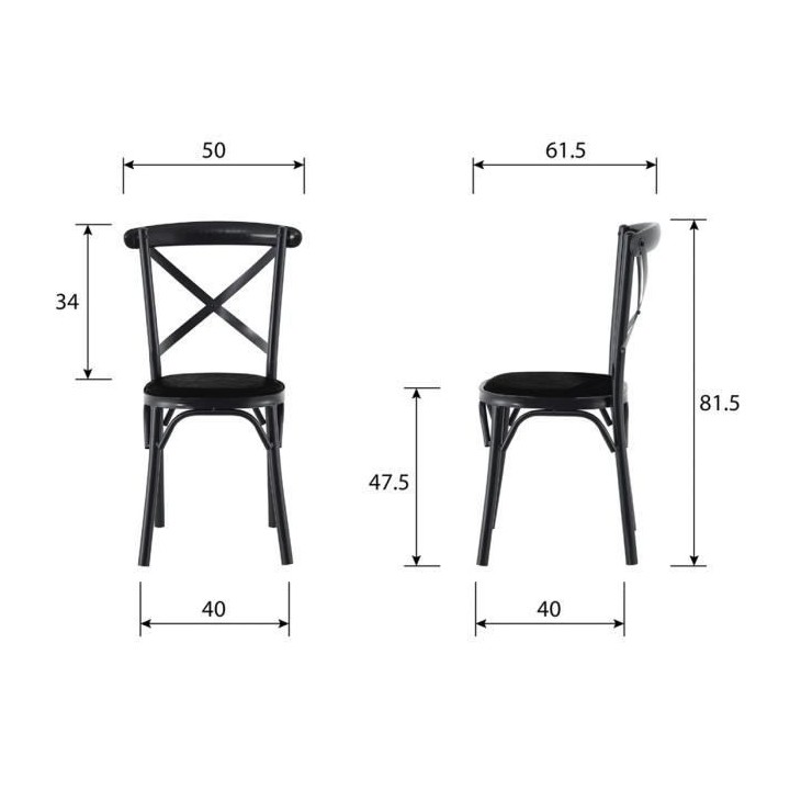 Chaise en métal - Simili noir - L 50 x P 61,5 x H 81,5 cm - CHARLIE