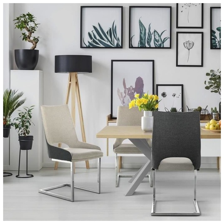 Chaise en tissu gris foncé - Pieds en métal - L 49 x P 60 x H 96 cm