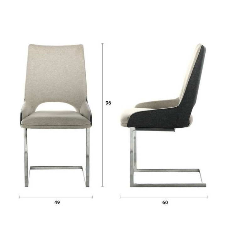 Chaise en tissu gris foncé - Pieds en métal - L 49 x P 60 x H 96 cm