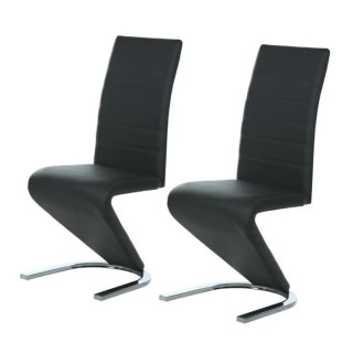 Lot de 2 chaises - Simili noir - Pieds en métal - L 43 x P 55 x H 105