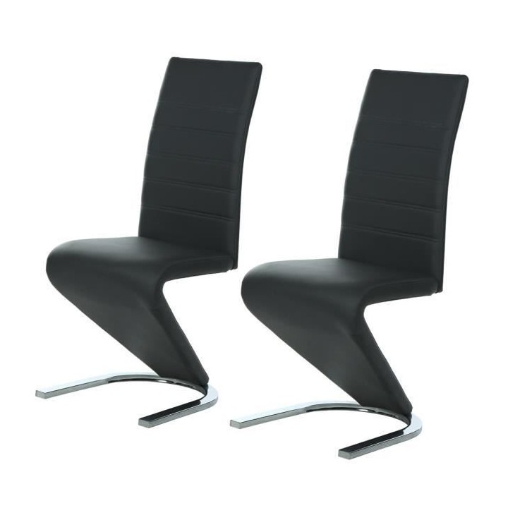 Lot de 2 chaises - Simili noir - Pieds en métal - L 43 x P 55 x H 105