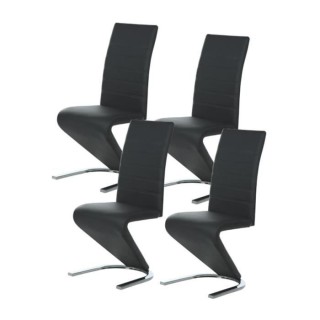 Lot de 4 chaises - Simili noir - Pieds en métal - L 43 x P 55 x H 105