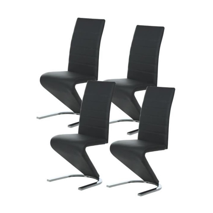 Lot de 4 chaises - Simili noir - Pieds en métal - L 43 x P 55 x H 105