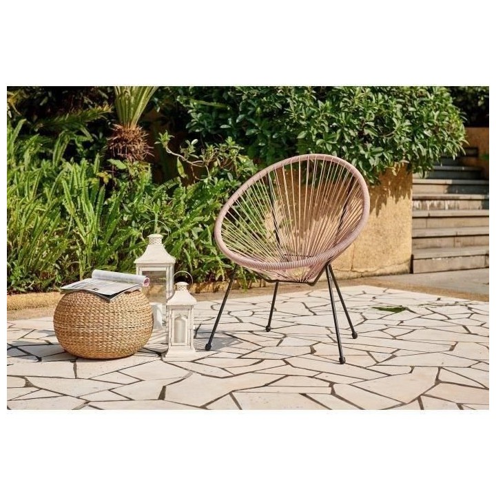 Fauteuil design en forme d'oeuf - MANA - Cordage rose pastel