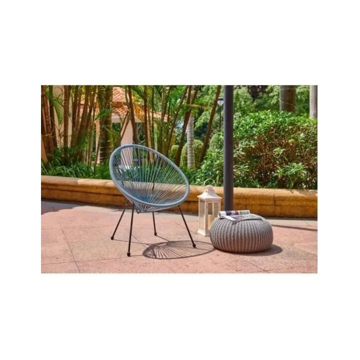 Fauteuil design en forme d'oeuf - MANA - Cordage bleu pastel