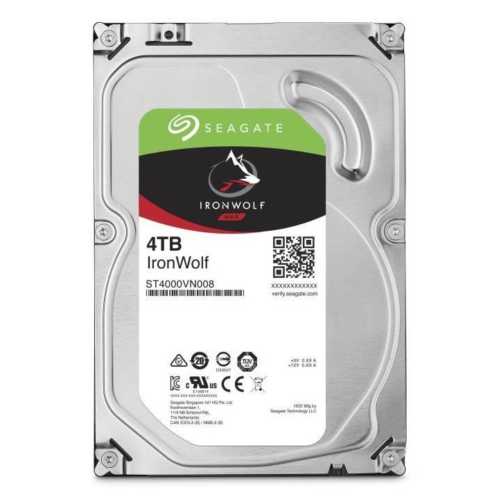 SEAGATE - Disque dur Interne - NAS IronWolf - 4To - 5900 tr/min - 3.5