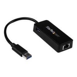 Adaptateur réseau USB 3.0 vers GbE avec port USB - Carte réseau Gigabit Ethernet USB vers RJ45 - Noir - USB31000SPTB