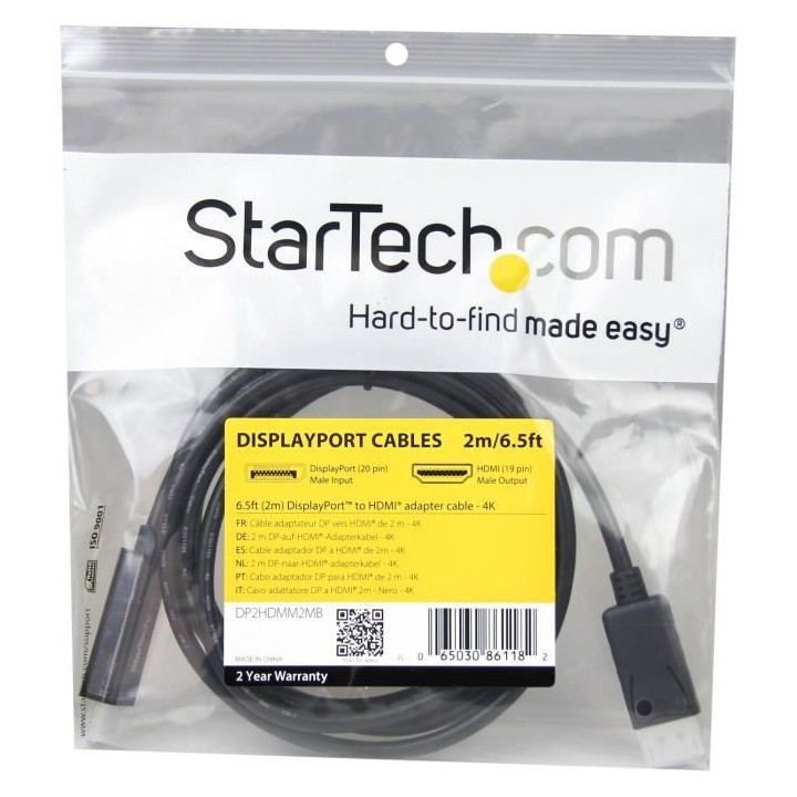 STARTECH.COM Câble adaptateur DisplayPort vers HDMI de 2 m - M / M -