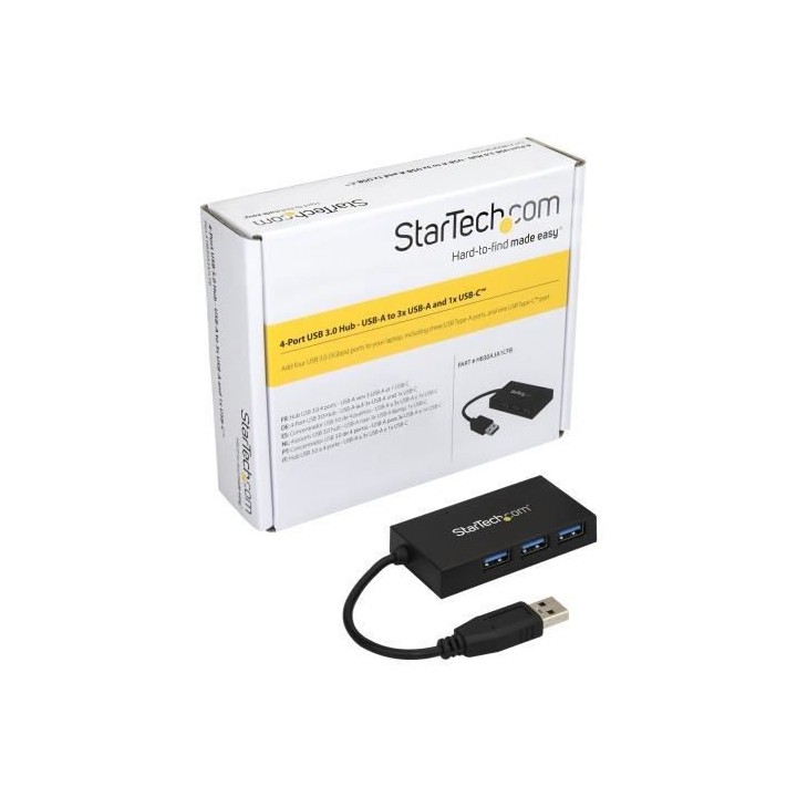 StarTech.com Hub USB 3.0 - 4 ports - USB A vers 3x USB-A 1x USB-C - Co