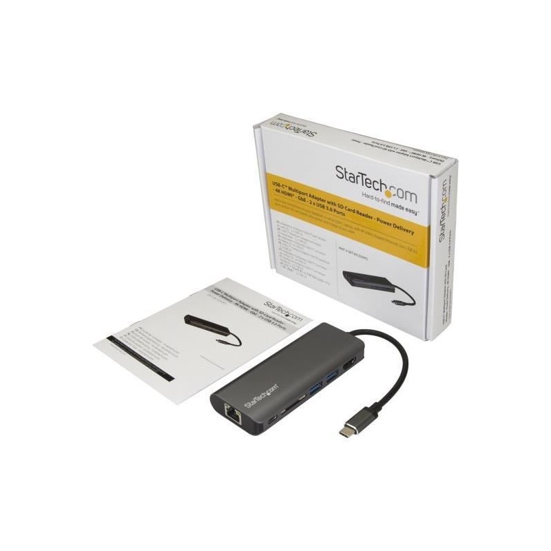 STARTECH.COM Adaptateur multiport USB-C - Lecteur de carte mémoire SD - Power Delivery - HDMI 4K - GbE - 2x USB 3.0