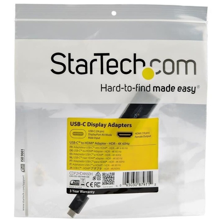 StarTech.com Adaptateur USB Type-C vers HDMI 4K 60 Hz avec HDR - Compa