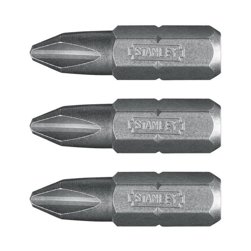 Embouts de vissage a empreinte Phillips PH2 25mm STANLEY - 0-68-946 - Jeu de 3 pieces