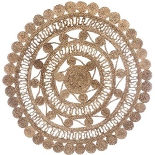 Tapis de salon dentelle en jute - Ø 120 cm - Beige