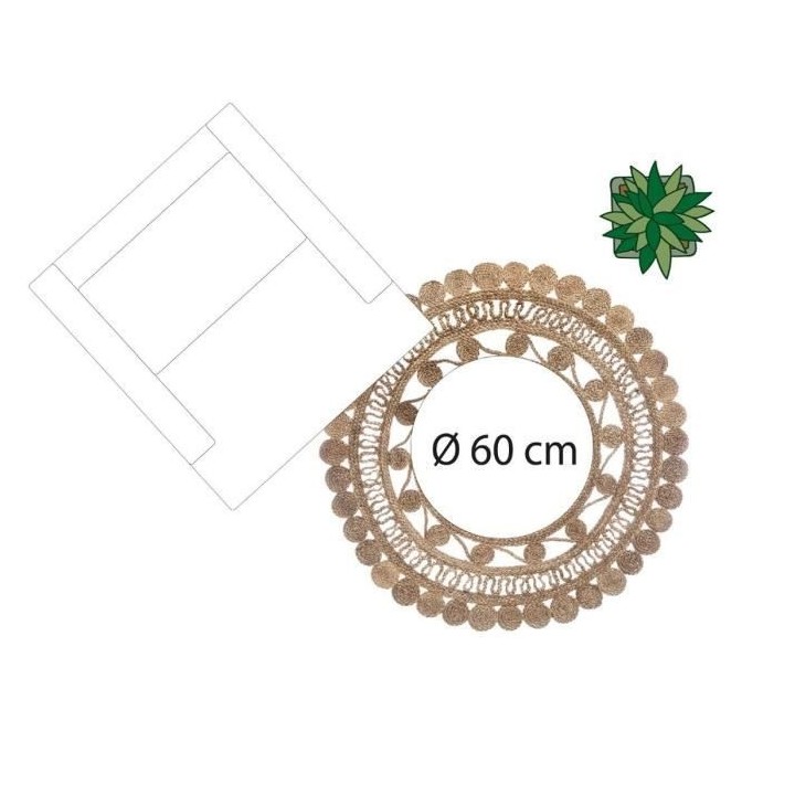 Tapis de salon dentelle en jute - Ø 120 cm - Beige