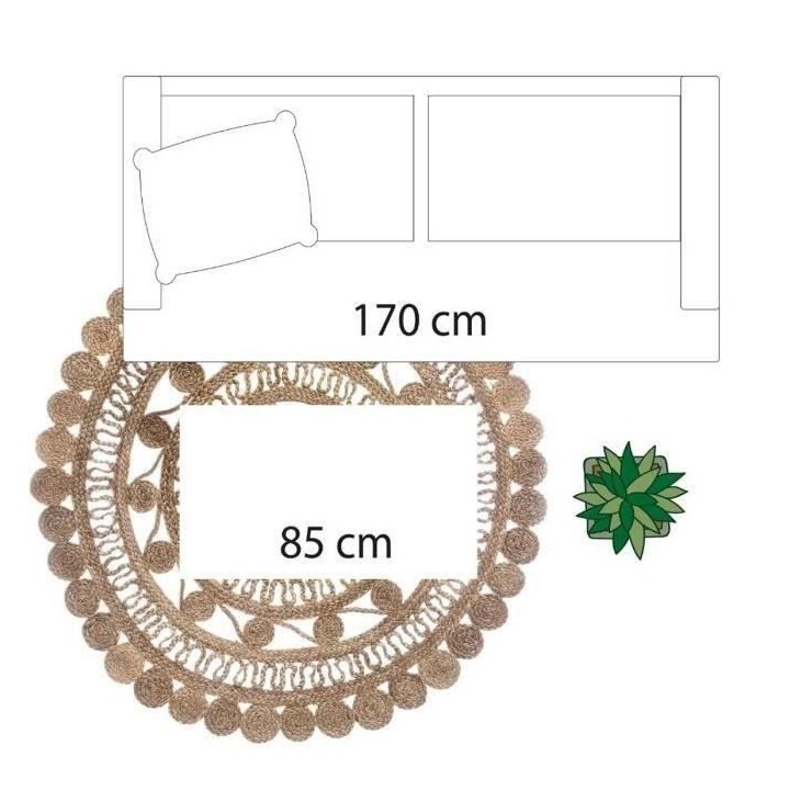 Tapis de salon dentelle en jute - Ø 120 cm - Beige