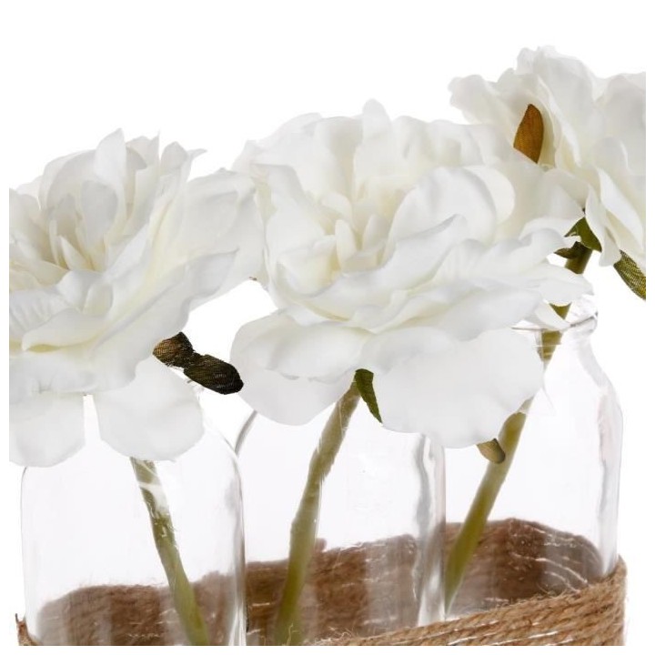 Composition Rose et Tube en verre X3 - H23 cm