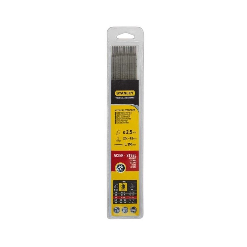 STANLEY 460725 Lot de 11 électrodes rutiles acier - Ø 2,5 mm - L 350 mm - Baguettes de soudure