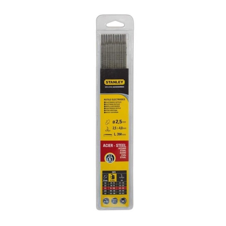 STANLEY 460725 Lot de 11 électrodes rutiles acier - Ø 2,5 mm - L 350