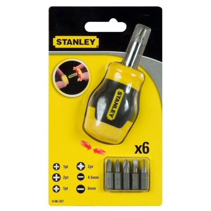 Tournevis porte-embouts boule bimatiere STANLEY - 0-66-357 - 6 embouts