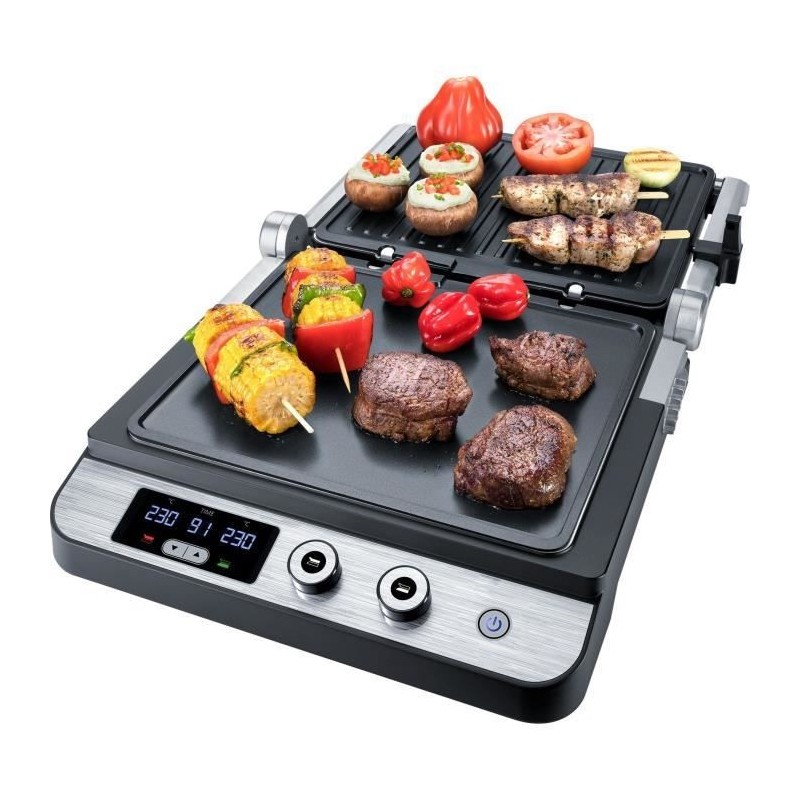 STEBA 187200 FG120 Grill de contact - 1800 W - Surface de cuisson antiadhésive: 2 x 27 x 24 cm - Inox et noir