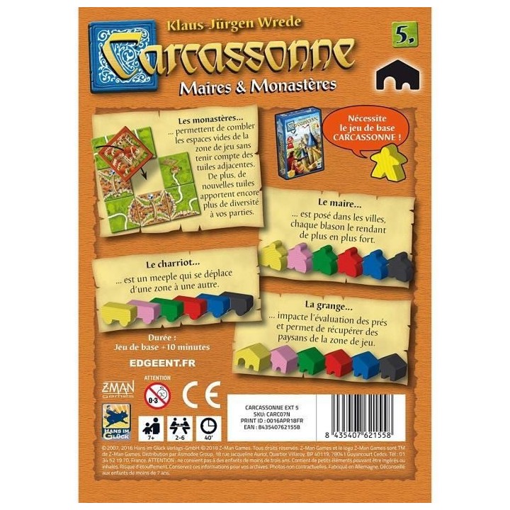 Z-Man Games | Carcassonne - Extension 5 Maires & Monasteres | Jeu de s