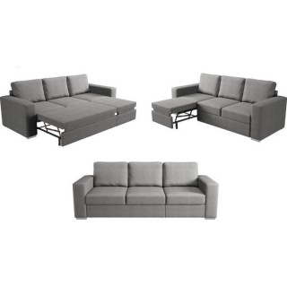 Canapé convertible 3 places STONE - Tissu gris - Méridienne - L 233