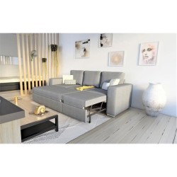 Canapé convertible 3 places STONE - Tissu gris - Méridienne - L 233 x P 83 x H 88 cm