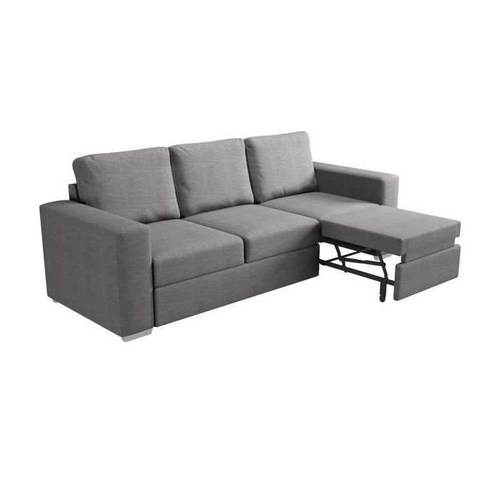 Canapé convertible 3 places STONE - Tissu gris - Méridienne - L 233