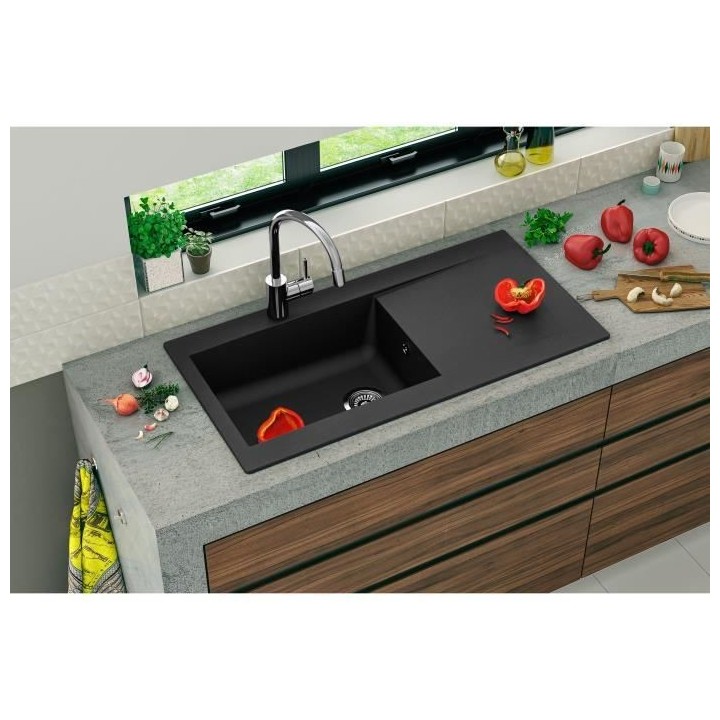 Evier a encastrer en résine 1000 x 500 mm 1 grande cuve - Noir - STRA