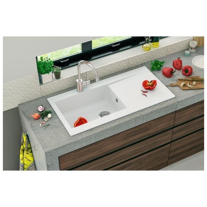 Evier - Résine - Blanc - A encastrer - STRADOUR - Lierra