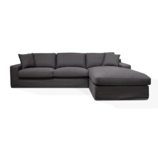 Hexagone - Canapé d'angle fixe droit - Tissu gris ardoise - L 306 x P
