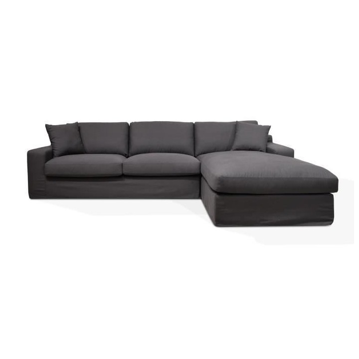 Hexagone - Canapé d'angle fixe droit - Tissu gris ardoise - L 306 x P