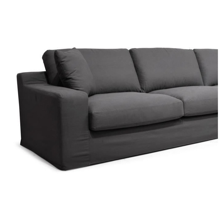 Hexagone - Canapé d'angle fixe droit - Tissu gris ardoise - L 306 x P