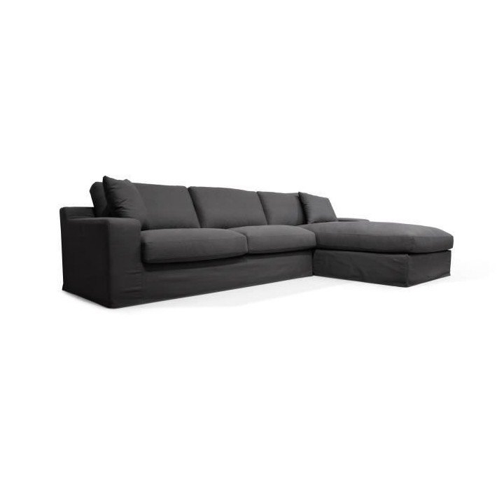 Hexagone - Canapé d'angle fixe droit - Tissu gris ardoise - L 306 x P