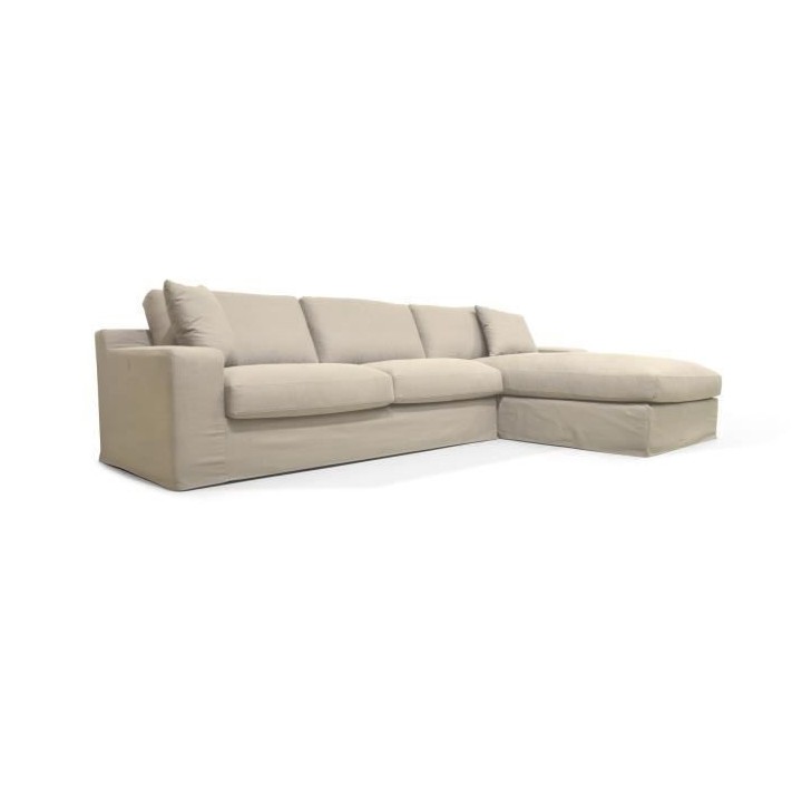 Hexagone - Canapé d'angle fixe droit - Tissu mastic - L 306 x P 190 x