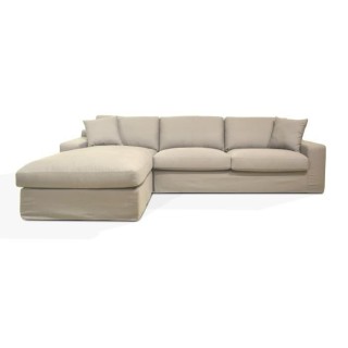 Hexagone - Canapé d'angle fixe gauche - Tissu mastic - L 306 x P 190