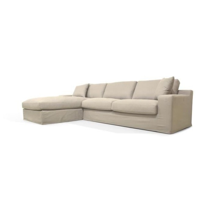 Hexagone - Canapé d'angle fixe gauche - Tissu mastic - L 306 x P 190