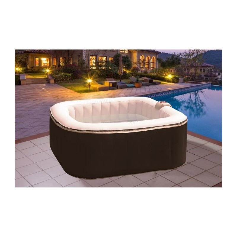 Spa gonflable SUNSPA - AC01-LED - 157 x 67 cm - 4 places - Carré (Livé avec filtre, cadenas, tapis de sol et couverture)