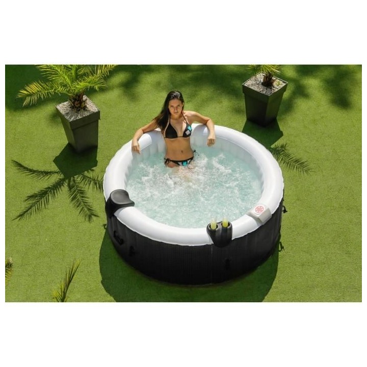 SUN SPA Spa gonflable rond laminé Décor Rattan - 4 personnes - 1, 85