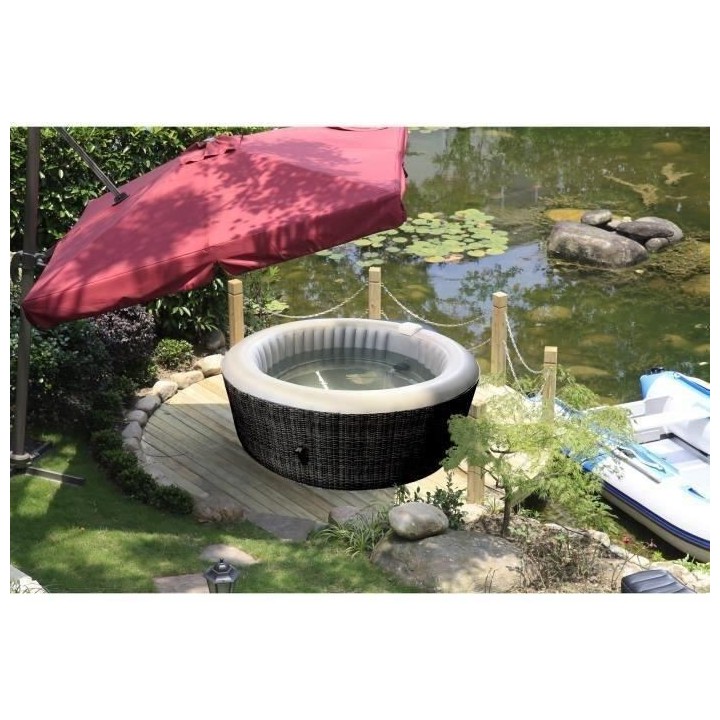 SUN SPA Spa gonflable rond laminé Décor Rattan - 4 personnes - 1, 85