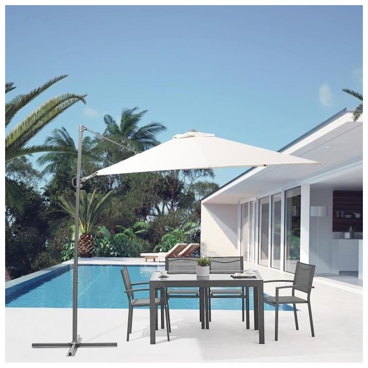 Parasol déporté carré 2,45 x 2,45m - Mat en aluminium avec toile po