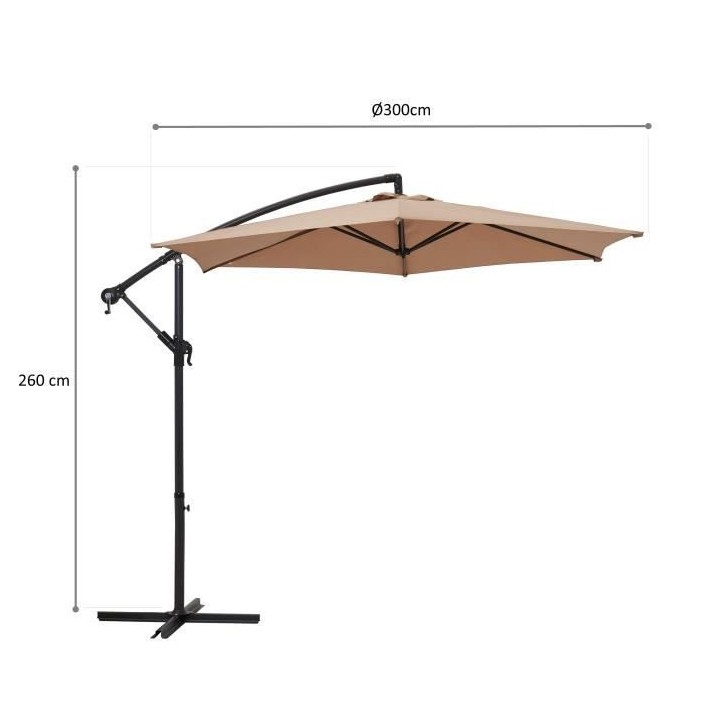 Parasol déporté diametre 3m - structure en aluminium avec toile poly