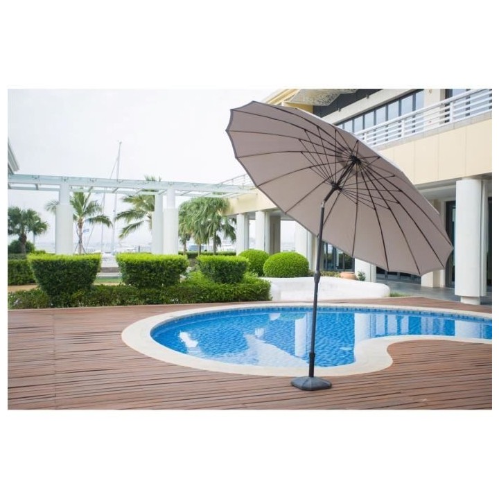 Parasol droit type Shanghai diametre 3m inclinable - Mat aluminium et