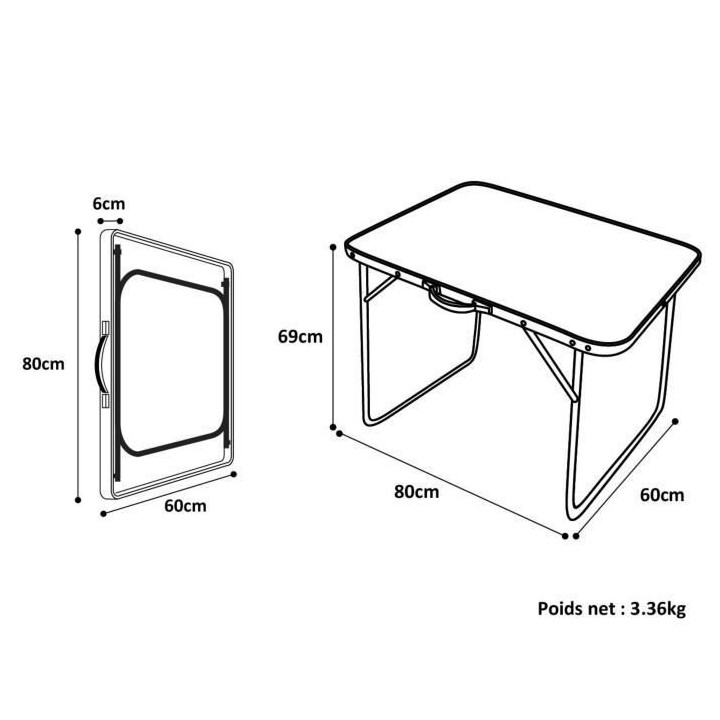 Table de camping pliante SURPASS 2 a 4 personnes