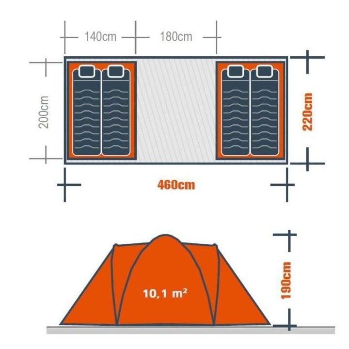 Tente camping 4 places SURPASS SURPTENT401G Gris
