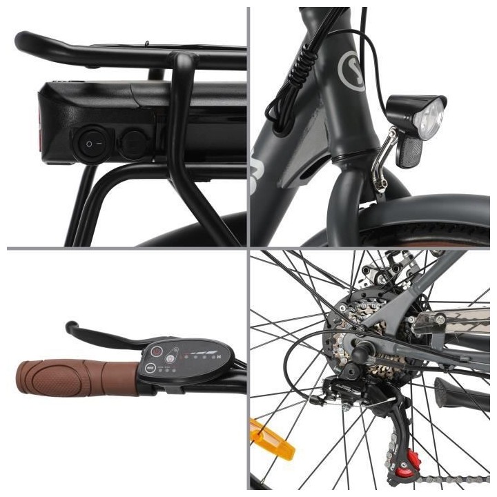 Vélo Électrique SURPASS SURVAEVILLEGRIS 26'' Gris 6 vitesses Batteri