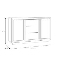 SAVONA SVNK231B-M188 Buffet 162,7 cm, 2 portes - 2 étageres, 3 tiroirs avec fermeture soft-close, éclairage inclus