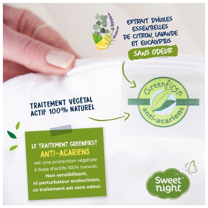 SWEET NIGHT Protege matelas imperméable anti-acariens traitement vég