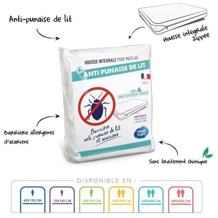 SWEET NIGHT Housse complete pour matelas Anti-acariens Anti punaise de