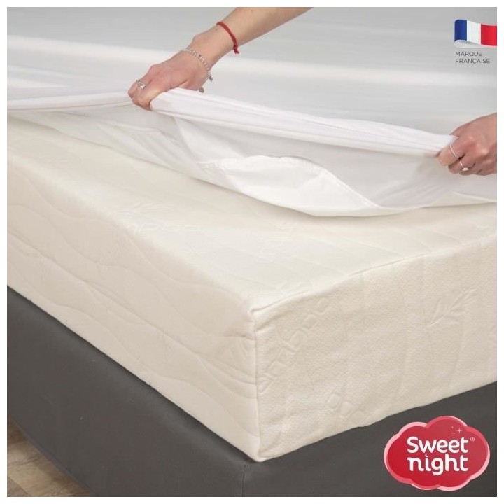 SWEET NIGHT Protege matelas imperméable - 140 x 190/200 cm - Blanc